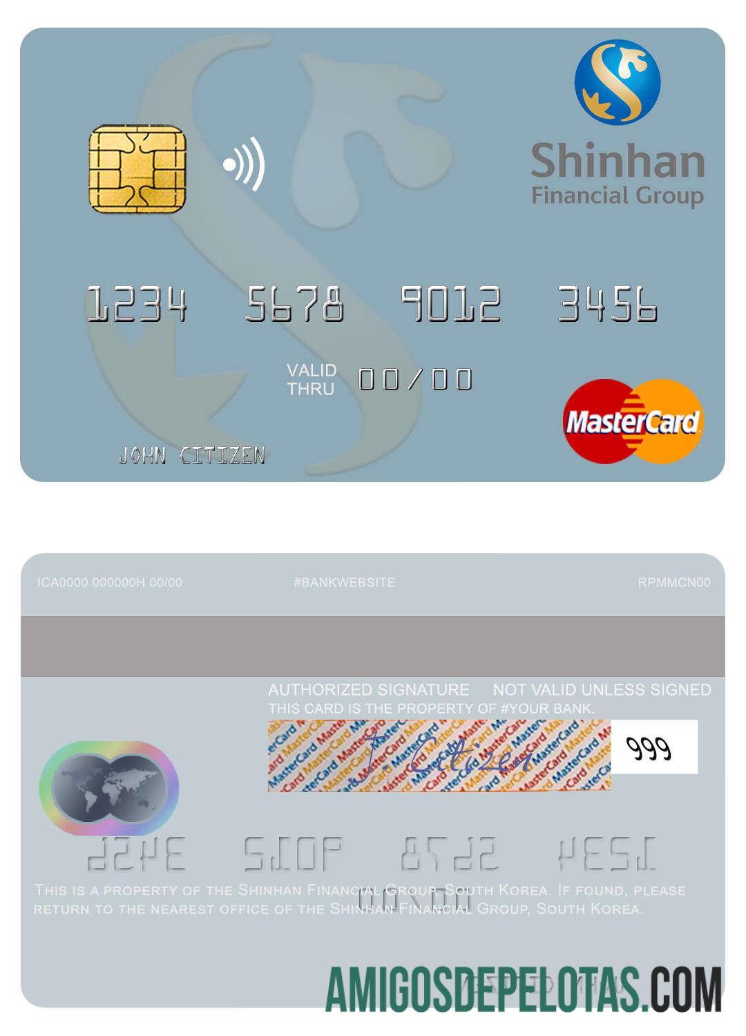 Mastercard do Grupo Financeiro Shinhan da Coreia do Sul exemplo